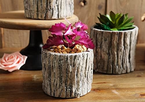 Faux Stakes Planter Sculpture Concrete Planter Tree Root Stump Flower Pot Driftwood Log Post Planter - Indoor Outdoor Cactus Succulent Snake Bamboo Plant Decorative Garden Windowsill - Image 4