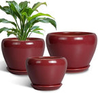 Ceramic Pots for Plants - 10 Inch 8 Inch 6 Inch Plant Pots with Drainage Holes and Saucers Large Planters for Indoor Plants Decorative Outdoor Flower Pots Set of 3 Red by EPFamily