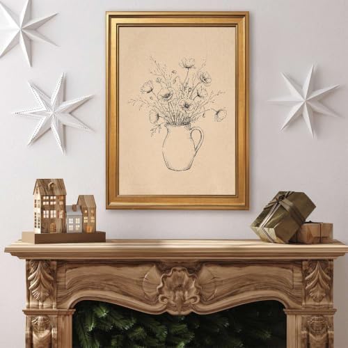 Gold Vintage Framed Floral Pitcher Wall Art, Botanical Line Drawing Print - Image 4