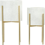 Main + Mesa Modern Boho Embossed Metal Planters with Stands, White and Gold, Set of 2 Sizes by MainMesa