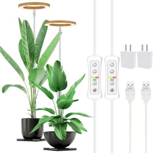yadoker Plant Grow Light, LED Growing Light Full Spectrum for Indoor Plants,Aluminum Wood Grain Plant Lights,Height Adjustable, Automatic Timer, 5V Low Safe Voltage,Idea for Large Plant Light by YadokerOffical
