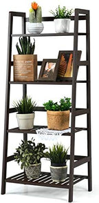 GRAFFY 4-Tier Ladder Shelf Plant Stand, Bamboo Ladder-Shaped Bookcase Storage Shelves, Multifunctional Display Rack, Plant Stand Flower Pots Holder for Living Room/Bathroom/Bedroom (Espresso) by BUYNOW