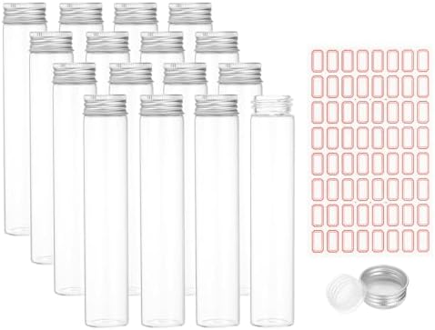 PATIKIL 80ml Test Tubes with Caps, 24Pcs 30x150mm Glass Clear Flat Bottom Test Tube Containers with Plastic Cap for Bead Party Candy Bath Salt Storage Scientific Experiment Plant(Silver) by PATIKIL