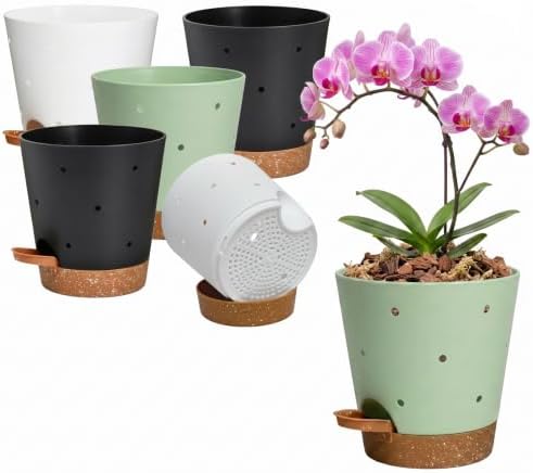Orchid Pot, 6 Inch Orchid Pots with Holes, 6 Pack Self Watering Plant Pots by Vanslogreen