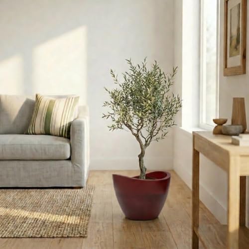 ECOBO 11.8" inches Eco-Friendly Round Planter Onda Indoor/Outdoor use, Durable, Versatile & Lightweight, Designed by Brazilian Artisans, Contemporary All-Weather Design –Red - Image 2