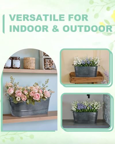 3 Pack 15 Inch Galvanized Oval Planters with Handles, Galvanized Black - Image 5