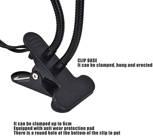 Clip Desk Lamp Socket, E26/E27 Reading Light Stand Clamp Lamp Fixture, 360 Degrees Two Clip on Light Bulb Holder with On/Off Switch and Clamp for Headboard Video Study Work, - Image 5