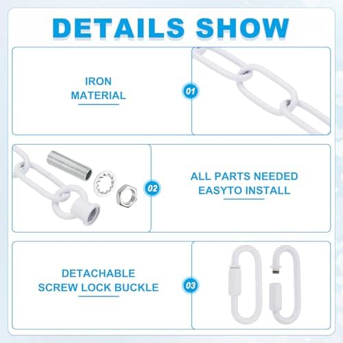 PATIKIL 3 ft Light Fixture Chain, 4 Set Lighting Chain Metal Looping Link with Quick Link Screw Lock Connectors Up to 110 lbs for Pendant Lights Chandeliers Swag Lights, White - Image 3