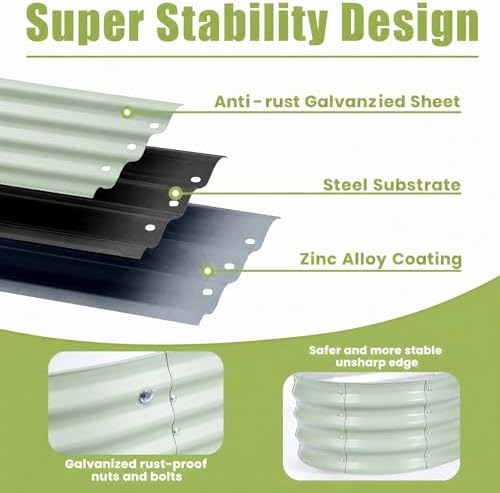Galvanized Raised Garden Bed, Outdoor Metal Oval Planter Box for Vegetables Flowers Herb & Fruit Easy Assembly Patio Kit for Gardening Plants Green 4x2x1ft 2pcs - Image 5