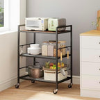 3-Tier Metal Storage Rack with Industrial Wheels,Mesh Shelving Unit with Wooden Table top,Adjustable Shelf,23.6-Inch Width,15.8-Inch Depth, for Kitchen, Laundry,Pantry,Plant,Black - Image 2