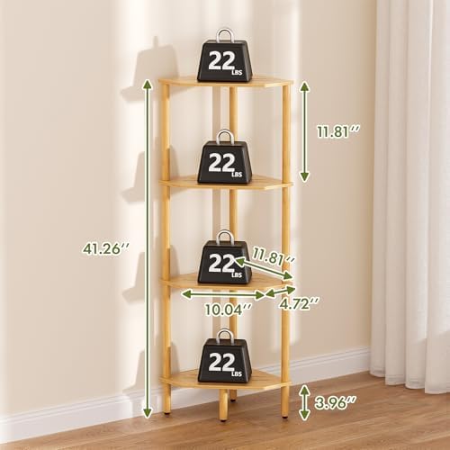 Corner Shelf Stand, 4 Tier Bamboo Corner Organizer, Narrow Tall Bookcase, Corner Shower Caddy, Plant Display Shelf, Open Storage Shelves for Living Room, Kitchen, Office, Balcony, Bathroom - Image 2