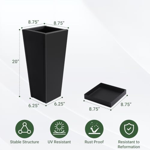 20" Metal Tall Outdoor Planters Set of 2, Durable & Wealtherproof - Image 2