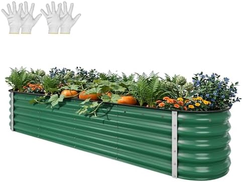 YITAHOME 17" Tall 9 in 1 Large Raised Garden Bed Kit, 8x2x1.5ft Galvanized Metal Planter Box with Gloves & Safety Rubber, Outdoor Above Ground Planters for Plants Vegetables Flowers, Green by YITAHOME