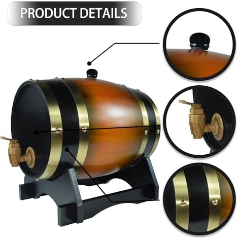 1.5L Whiskey Barrel Dispenser Oak Aging Barrels Home Whiskey Barrel Decanter for Wine, Spirits, Beer, and Liquor (Brown) - Image 3