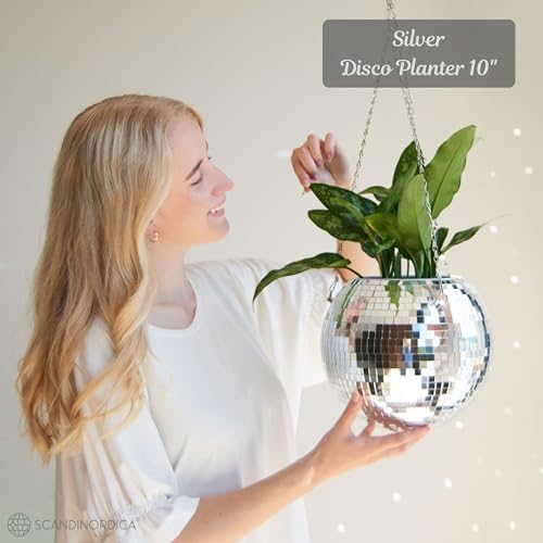 SCANDINORDICA Disco Ball Planter, Value Package, 10-inch Silver - Image 2