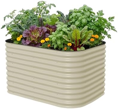 32" Extra Tall Raised Garden Bed Kits, 3.5 x 5 x 2.7ft Raised Planter Box Outdoor, 2 x 6.5 x 2.7ft Deep Root 6 in 1 Modular Metal Raised Beds for Gardening Vegetables Flowers Fruits - Pearl White by Unknown