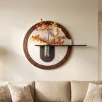 24 x 24 Inch 3D Round Wood Grain wall Decor with Shelf Vase by YOOSART