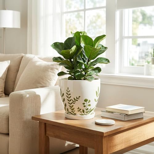 MPotTo Ceramic Pot for Plants 8.2 Inch - Indoor Plant Pot with Drainage Hole and Saucer, Decorative Boho Round Outdoor Planter, Gardening Gifts for Women Men, Room Patio Office Home Decor, White - Image 3