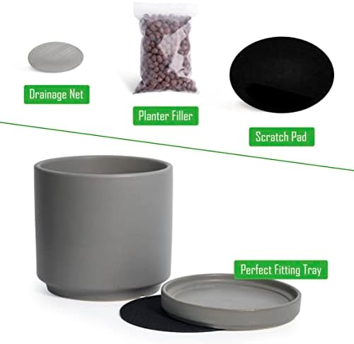 D'vine Dev 2-Pack Ceramic Pots with Saucers, 6/8 in, Grey, 94-G-M-3 - Image 4