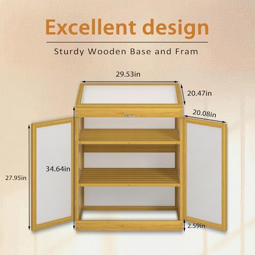 Greenhouse Wooden Cold Frame Small Outdoor Greenhouse, Indoor Mini Greenhouse, Polycarbonate Garden Greenhouse Cabinet 2-Tier, for Winter Garden Patio Backyard Porch Balcony (Brown) - Image 2