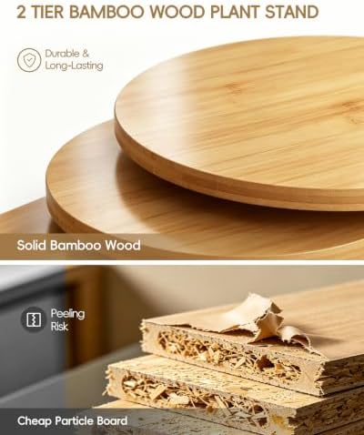 2 Tier Round 12 inch Bamboo Plant Stand Indoor Outdoor,Wood Flower Stand - Image 2