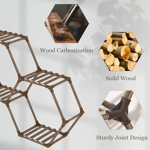 Tikea Hexagonal Indoor Outdoor Plant Stand, 6-Tier Wooden Plant Shelf - Image 5
