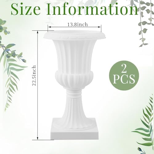 AceOrbit 2 Pack 22" Large Plastic Urn Planters, Pedestal Flower Plant Pot White Plant Stand for Wedding, Party, Event, Home, Stage, Garden, Balcony Decoration - Image 2