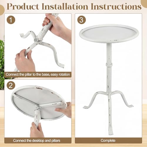 RattanView 1 Pcs Metal Martini Table White Small Side Round Drink Table - Image 4