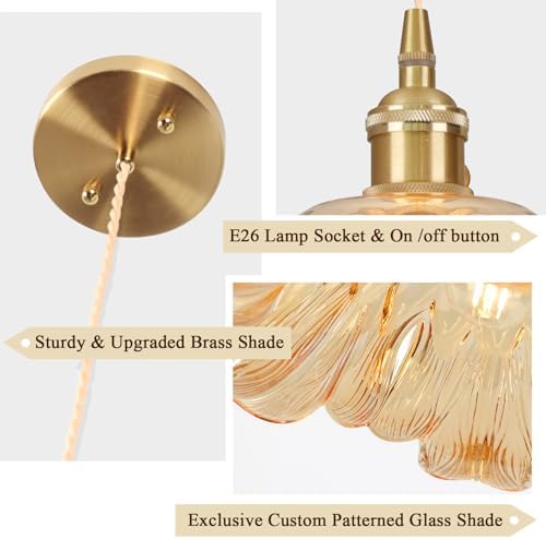 Battery Operated Pendant Light,Amber Chandelier RGB Light Bulb 2500mAh 11in Vintage Light Fixtures with Remote Control Wireless Adjustable Rechargeable Chandelier for Kitchen Island Hallway 1Light - Image 4