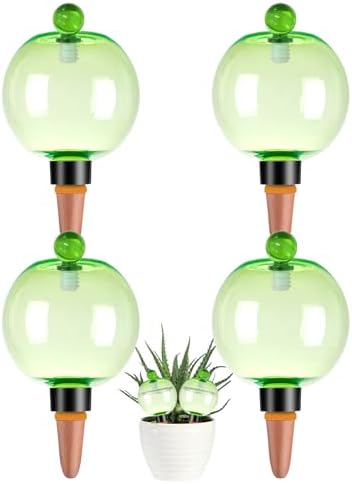 4 Pack Self Watering Globes 17oz Large Plant Watering Globes Top Fill, Self Water Planter Insert Indoor/Outdoor Plastic Water Bulbs Slow Release Terracotta for Plants, Green by Unknown