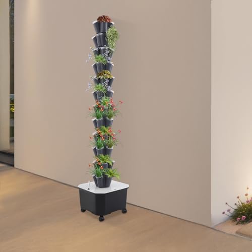 Hydroponics Tower Indoor Growing System,12-Tier 60-Hole Vertical Garden Planter,Herb Garden Kit with 6.6Gal Water Tank,Automatic Water Circulation Pump for Gardening Lover (Grey) - Image 7