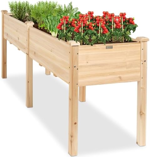 Best Choice Products 72x24x30in Raised Garden Bed, Elevated Wood Planter Box Stand for Backyard, Patio, Balcony w/Divider Panel, 6 Legs, 300lb Capacity - Natural by BestChoiceProducts