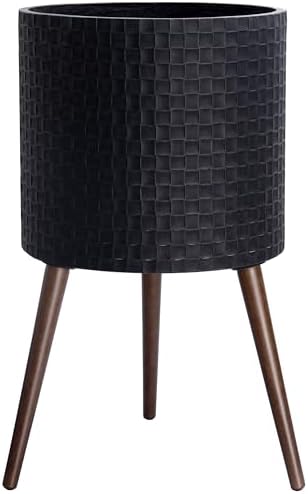 D'vine Dev Planter Pot with Wood Stand, 16 in, Distressed Black, 88-Z-E-5 by DvineDevPlanterPotsandStand