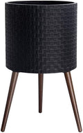 D'vine Dev Planter Pot with Wood Stand, 16 in, Distressed Black, 88-Z-E-5 by DvineDevPlanterPotsandStand