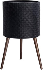 D'vine Dev Planter Pot with Wood Stand, 16 in, Distressed Black, 88-Z-E-5 by DvineDevPlanterPotsandStand