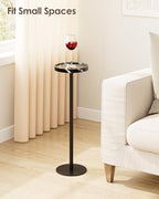 Round Drink Table Set 2, Small Pedestal Side Table, Black Marble - Image 5