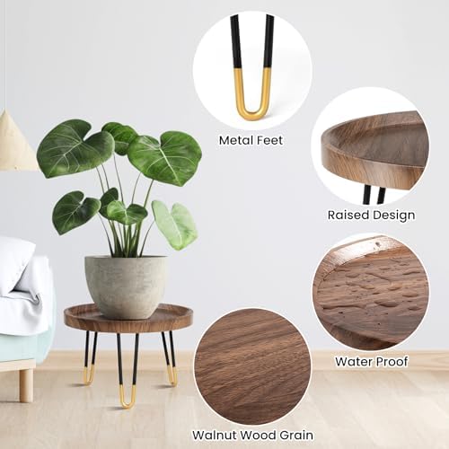 OBTAIN Plant Stand Indoor Outdoor,2 Set Mid Century Style Walnut Wood Color Plant Stand,Waterproof Design Modern Plant Table,Easily Assemble Come With Tools,Nice For Room Decor (M,L) - Image 3