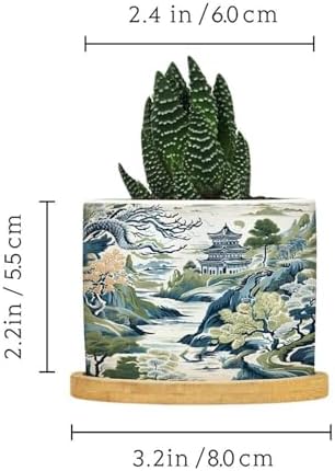 Trend Dragon and Print Ceramic Planters Chinoiserie Asian Inspired Planters for Indoor Plants with Drainage Holes and Saucers Pot for Outdoor Garden Home Plant - Image 2