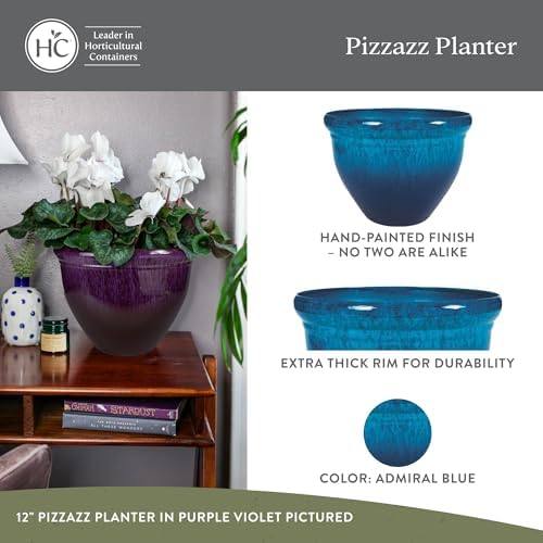 The HC Companies Pizzazz Round Planter Pot, 9 Inch, Admiral Blue, 2-Pack - Image 2