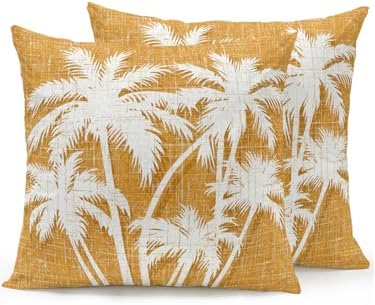 Outdoor Pillows Waterproof Set of 2, Tropical Palm Tree Patio Throw Pillows for Couch Bed Sofa with Insert, Vintage Orange Exotic Botanical Plants Decorative Reading/Camping Pillow Set 18x18 Inch by Unknown