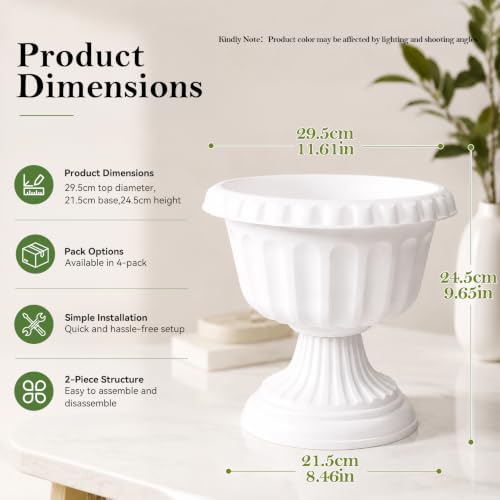 Urn Planter, 9.7 Inch Tall Classic Plastic Flower Pot - Image 2