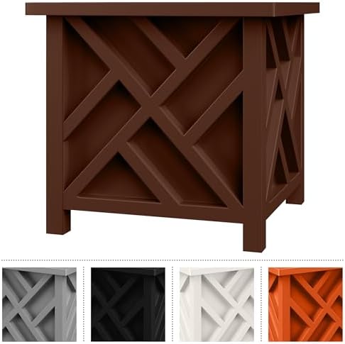 Lattice Design Planter Box - 15.5-Inch-Square Decorative Outdoor Flower or Plant Pot - Front Porch, Patio, and Garden Decor by Pure Garden (Brown) - Image 7