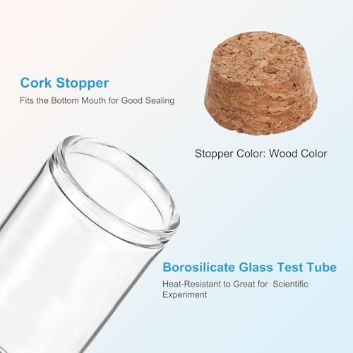 PATIKIL 60ml Test Tubes, 24pcs 4.72x1.18 Glass Clear Flat Bottom Test Tube Containers with Cork Stopper for Bead Party Candy Bath Salt Storage Scientific Experiment Plant Propagation - Image 3