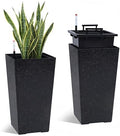 Tall Planters Set of 2, 22.5 Inch Self-Watering Outdoor Indoor Plant Pot with Water Level Monitor & Drainage Holes, Large Modern Flower Pot with Inner Bucket, Trays & Wheels – Black by Unknown