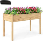 GIANTEX Raised Garden Bed, Elevated Wood Planter Box with Liner, 47"x23"x30" Freestanding Raised Bed for Indoor Outdoor Plants, Vegetables Flower Herbs Fruit Gardening by Giantex