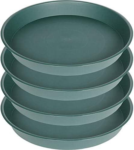 4 Pack of 16 inch Plant Saucer (13.5" Base), Heavy Duty Plastic Plant Tray for Pots, Flower Water Trays for Indoors, Bird Bath Bowls, Plant Drip Saucers for Planter 14"/15"/16" (Green) by Bleuhome