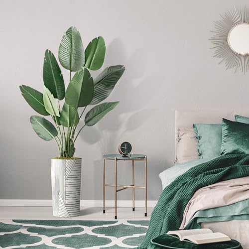 Artificial Tree in Geometric Pattern Planter, Fake Bird of Paradise Silk Tree for Indoor and Outdoor Home Decoration - 67" Overall Tall (Plant Pot Plus Tree) - Image 5