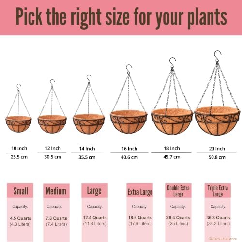 LaLaGreen Porch Hanging Planter (16 in, 6 Pack) Black Metal Garden Pots - Image 3