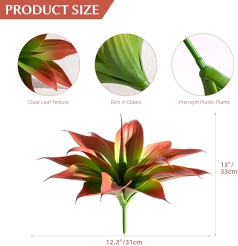 Ttranewsoo 2-Pack 13.8-Inch Red Artificial Agave Plants, UV Resistant Fake Outdoor Succulents and Lifelike Faux Greenery for Planters, Porch, Patio, Garden, Entryway and Indoor Home Decor - Image 2