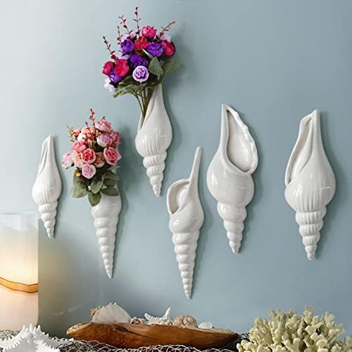 Ceramic Hanging Planter Wall Planter Modern Flower Plant Pots Seashell Conch Flower Vase Home Decor Living Room Background Wall Decorated Plants Planter Hanging Planters (B) - Image 3